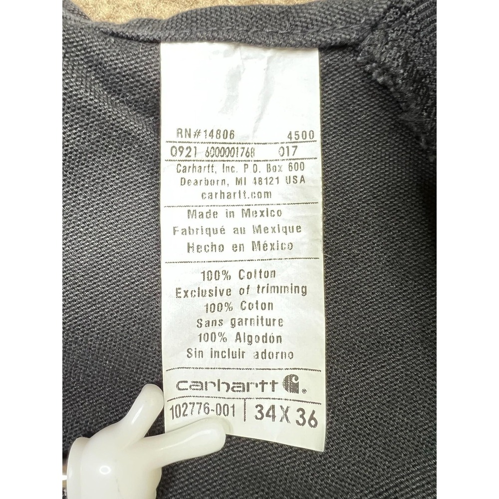 Carhartt Overalls Mens 34x36 Black Relaxed Fit Duck Canvas Bib Utility Workwear - Picture 15 of 16